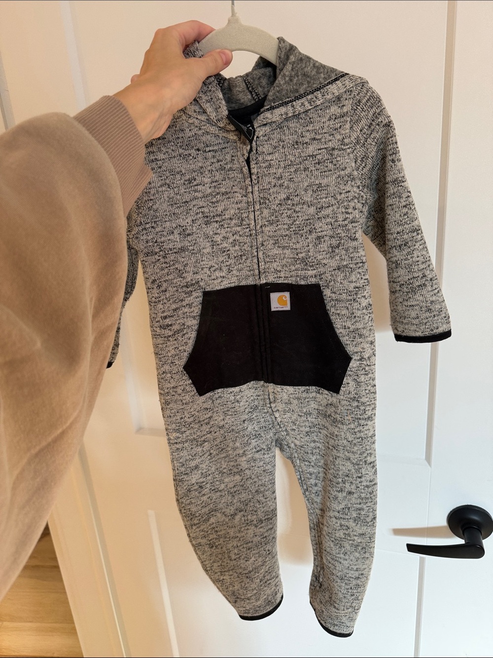 Carhartt Heather Gray and Black Hooded Baby One-Piece